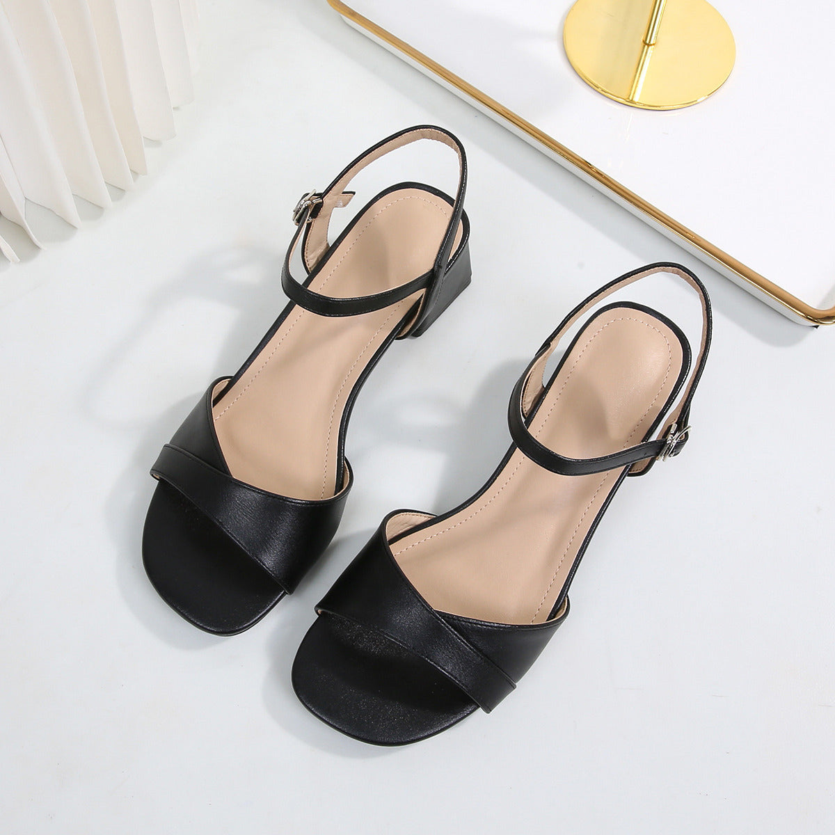 Summer women's simple minimalist one-line buckle thick heel sandals
