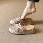 Summer women's straw woven retro soft sole sandals