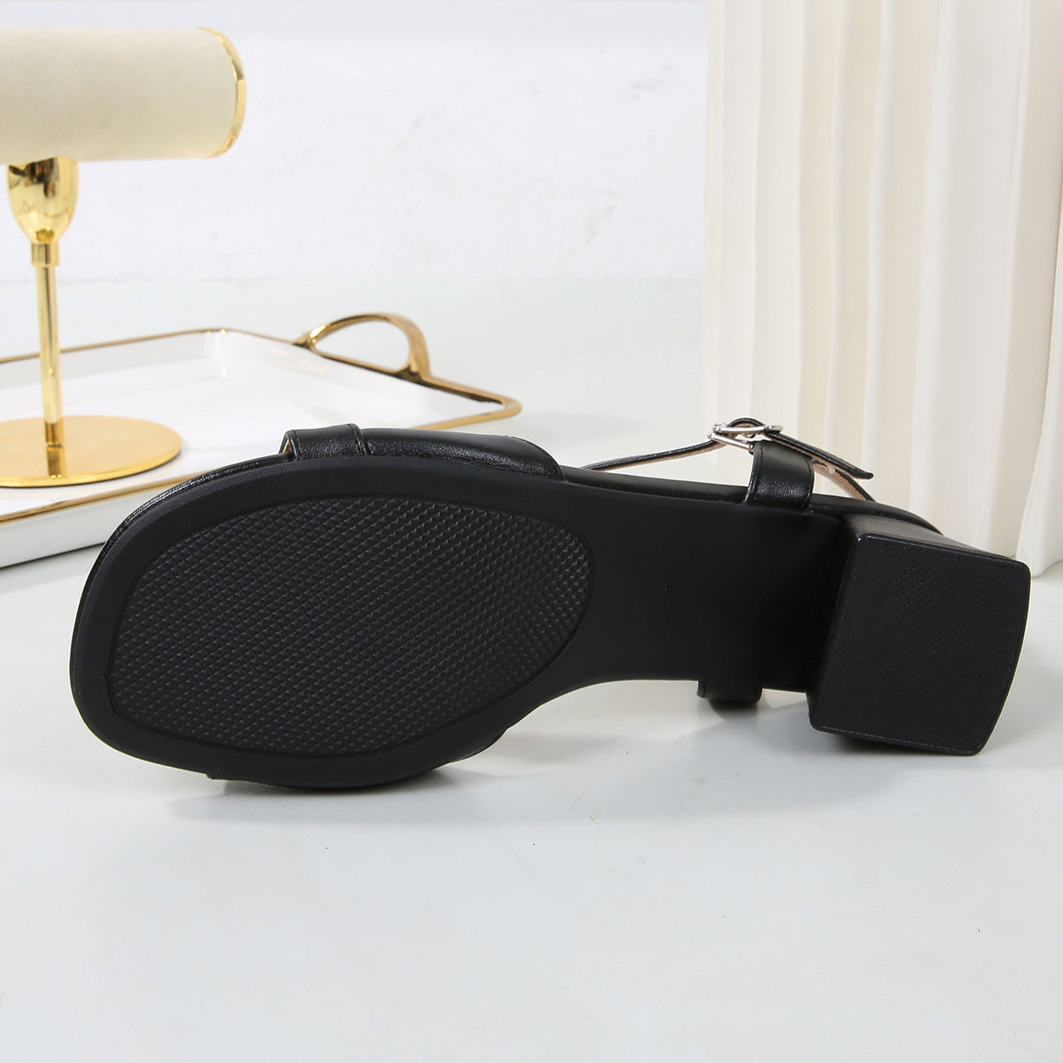 Summer women's simple minimalist one-line buckle thick heel sandals