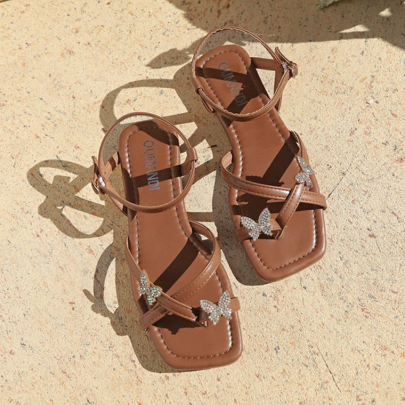 Summer women's large size fashionable square toe strappy beach sandals
