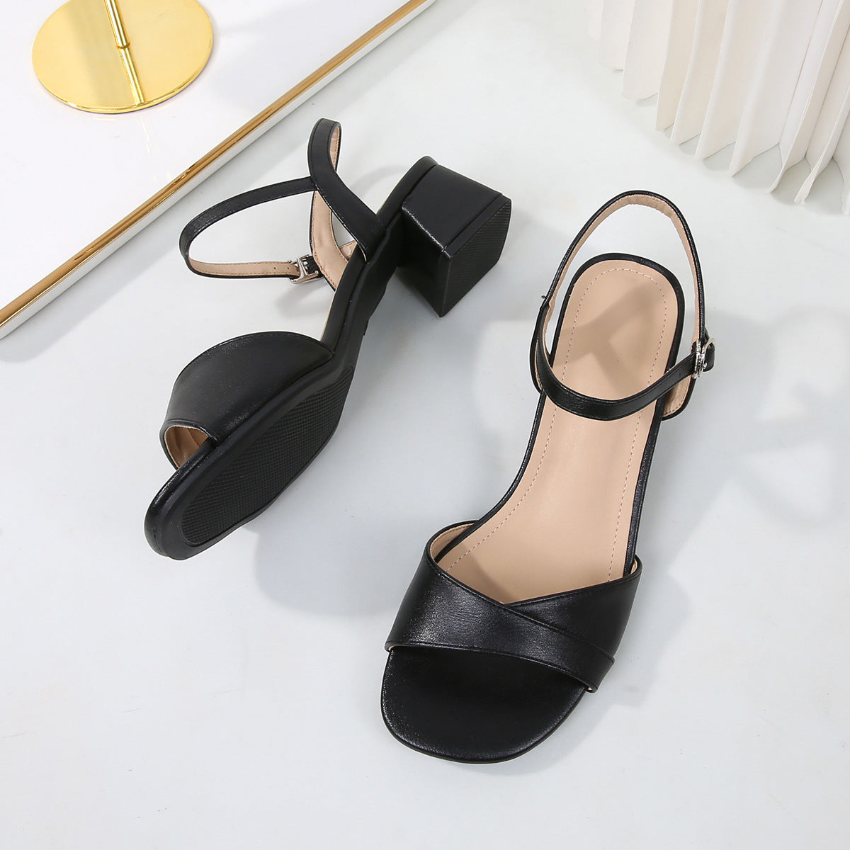 Summer women's simple minimalist one-line buckle thick heel sandals
