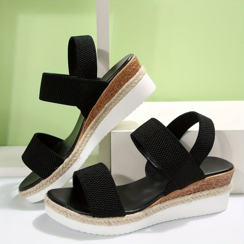 Summer women's elastic strap wedge hemp rope sandals