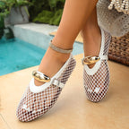 2026 Summer Women's Round-Toe Mesh Cut-Out Flat Sandals