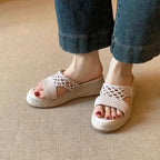 Summer women's straw woven retro soft sole sandals