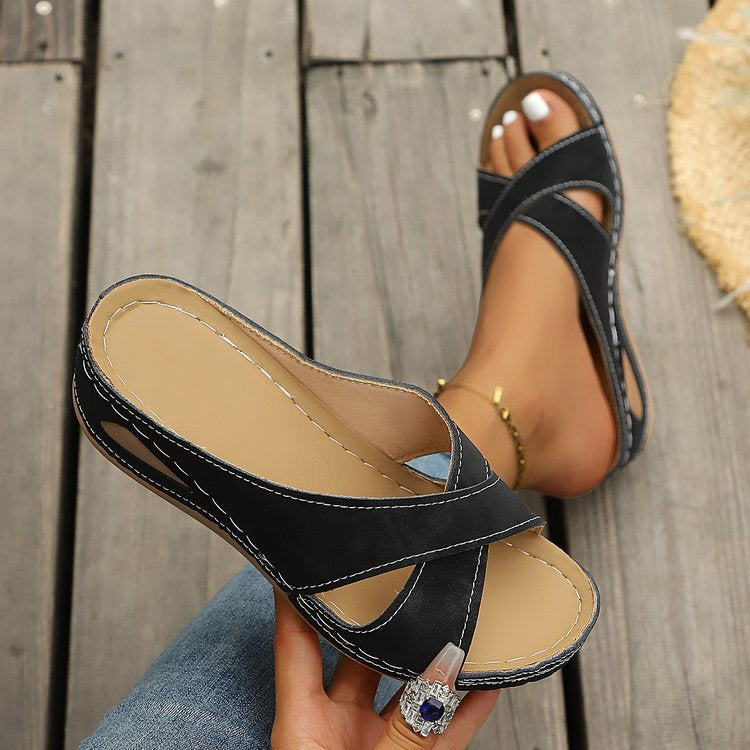 Women's Summer Cross-Strap Sandals with Soft, Non-Slip Soles