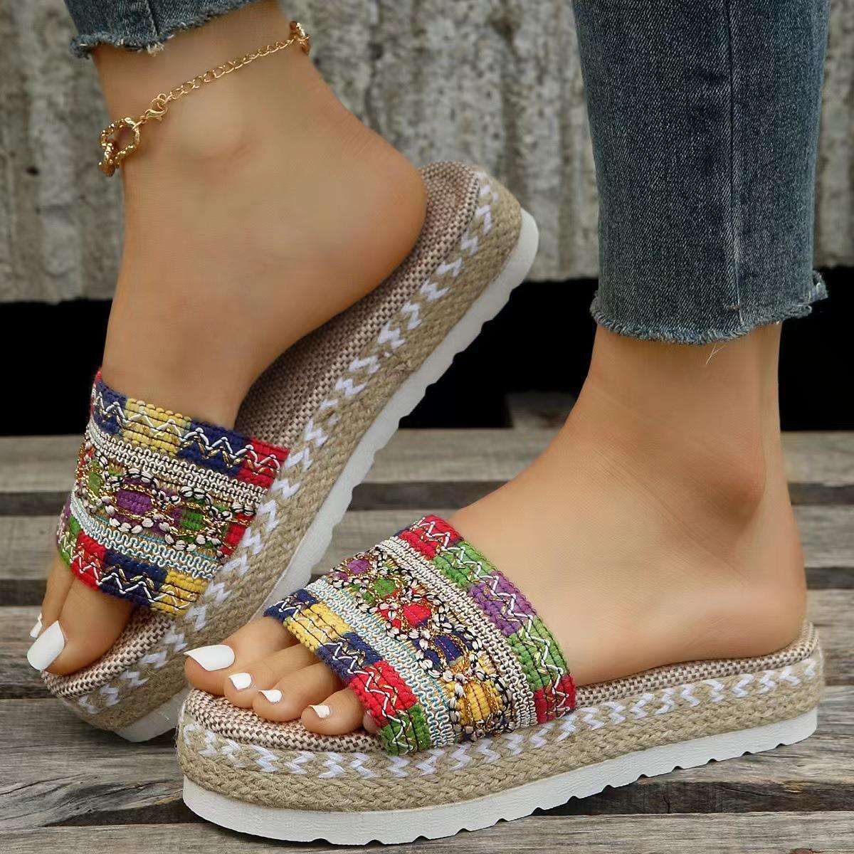 Fashionable Flat Cork Platform Women's Sandals
