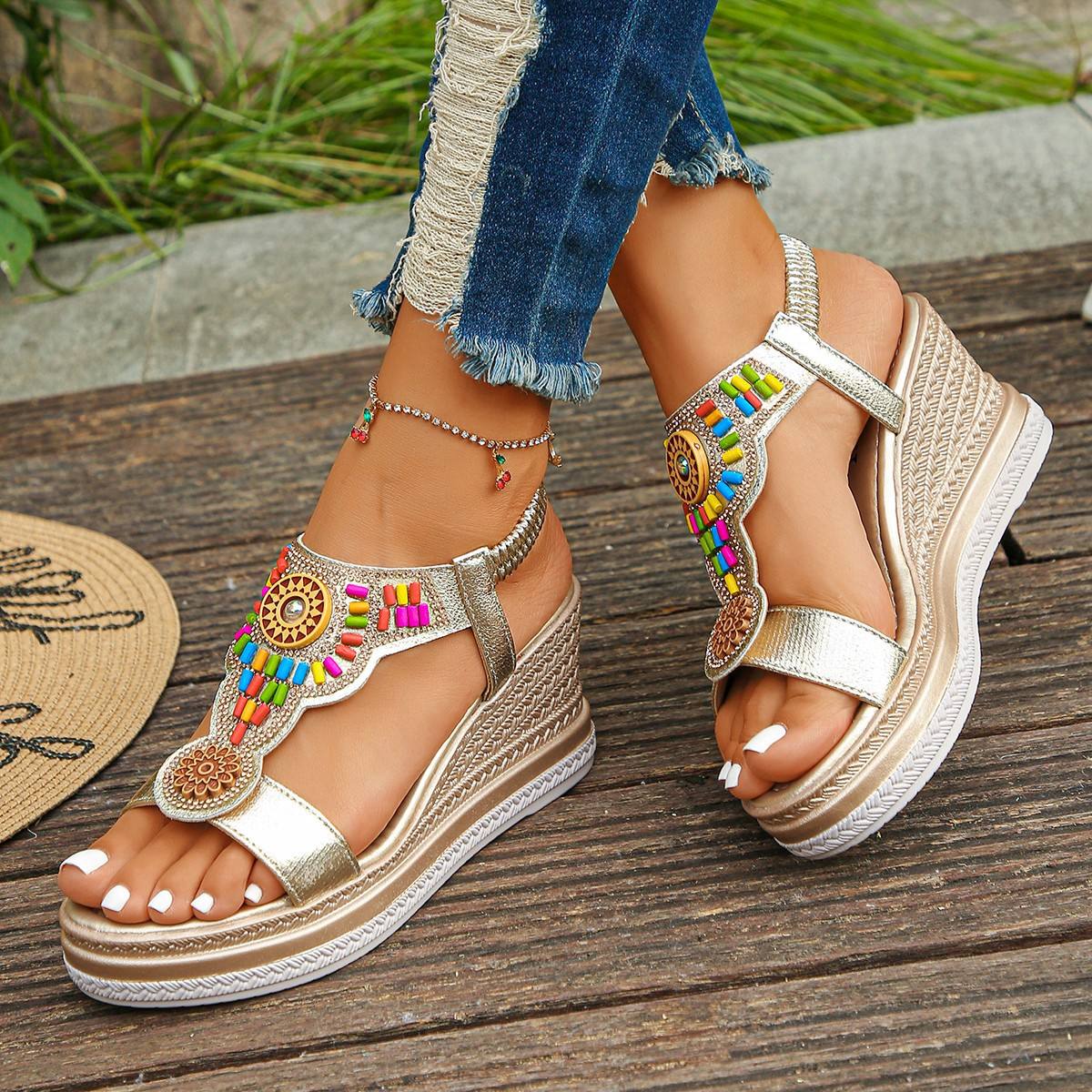 Summer new style sandals with elastic straps for women
