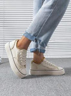 Women's Fashion All-Match Spring, Summer And Autumn Outdoor White Lightweight Lace-Up Round-Toe Canvas Flat-Soled Non-Slip Comfortable Casual Shoes