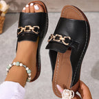Metallic Buckle Wedge Mules sandals– Easy Slip