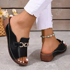 Metallic Buckle Wedge Mules sandals– Easy Slip
