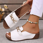 Metallic Buckle Wedge Mules sandals– Easy Slip