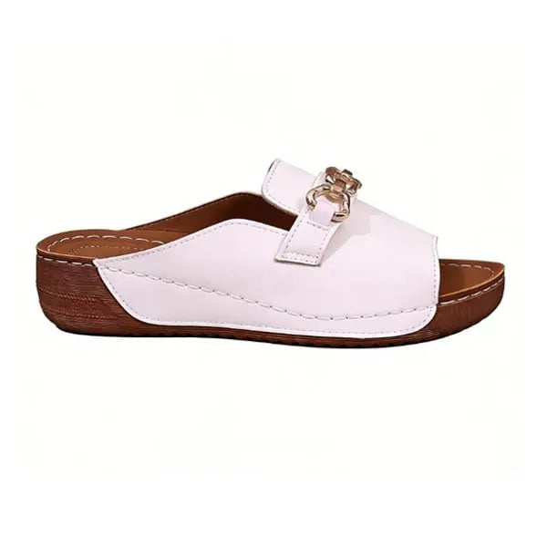 Metallic Buckle Wedge Mules sandals– Easy Slip