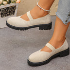 Retro knitted women's beige chunky sole casual shoes
