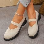 Retro knitted women's beige chunky sole casual shoes