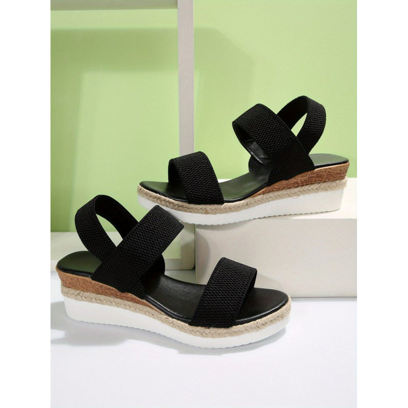 Summer women's elastic strap wedge hemp rope sandals