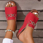 Metallic Buckle Wedge Mules sandals– Easy Slip