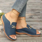 Metallic Buckle Wedge Mules sandals– Easy Slip