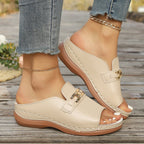 Metallic Buckle Wedge Mules sandals– Easy Slip
